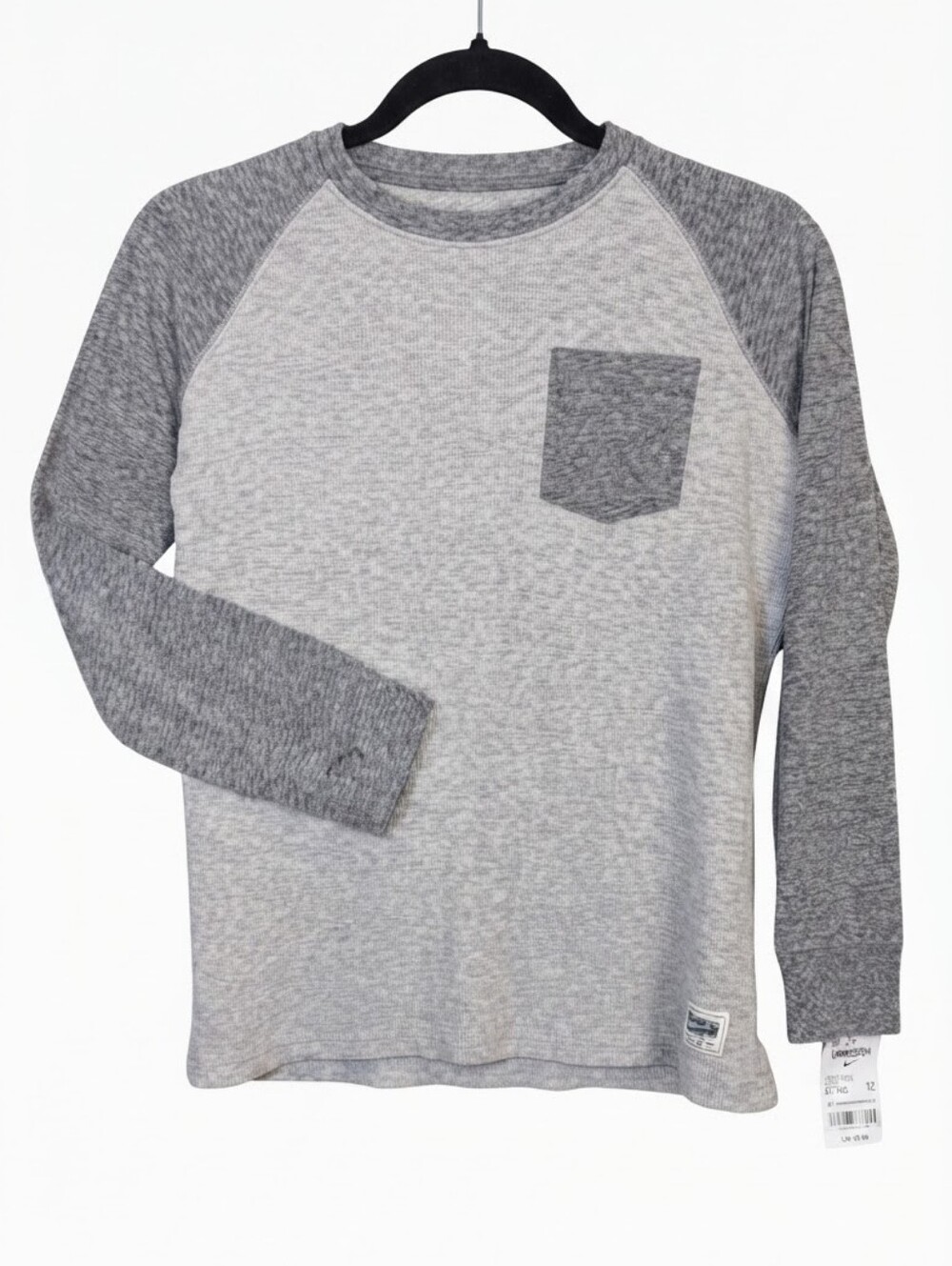 NEW OshKosh Bgosh Boys Grey Thermal Raglan Long Sleeve Pocket Tee Youth Size 12